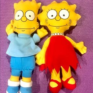 Rare Vintage Bart and Lisa Simpson Plush-Original The Simpsons 1990 Toys